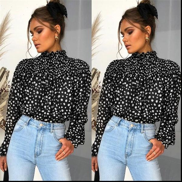 women shirts fashion chiffon blouse and spring long sleeve puff ruffles lady shirt dot, White
women shirts fashion chiffon blouse and spring long sleeve puff ruffles lady shirt dot, White