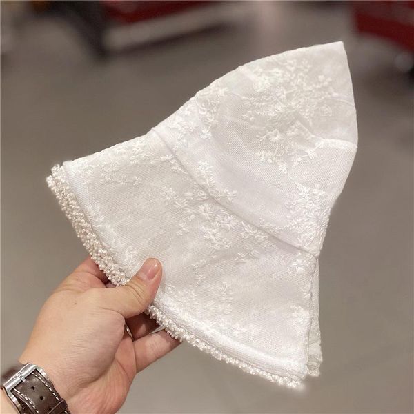 female korean casual wild lace embroidery fisherman hat summer thin elegant pearl basin wide brim hats, Blue;gray
female korean casual wild lace embroidery fisherman hat summer thin elegant pearl basin wide brim hats, Blue;gray