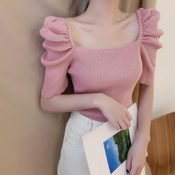 6 colors slim short women t shirt puff sleeve square collar cropped tee shirts lady stretchy knit crop for, White
6 colors slim short women t shirt puff sleeve square collar cropped tee shirts lady stretchy knit crop for, White