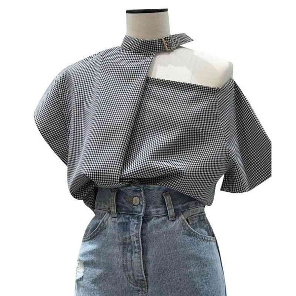 korean fashion summer short sleeve plaid shirts women blouses casual loose blusas mujer one shoulder woman 210514, White
korean fashion summer short sleeve plaid shirts women blouses casual loose blusas mujer one shoulder woman 210514, White