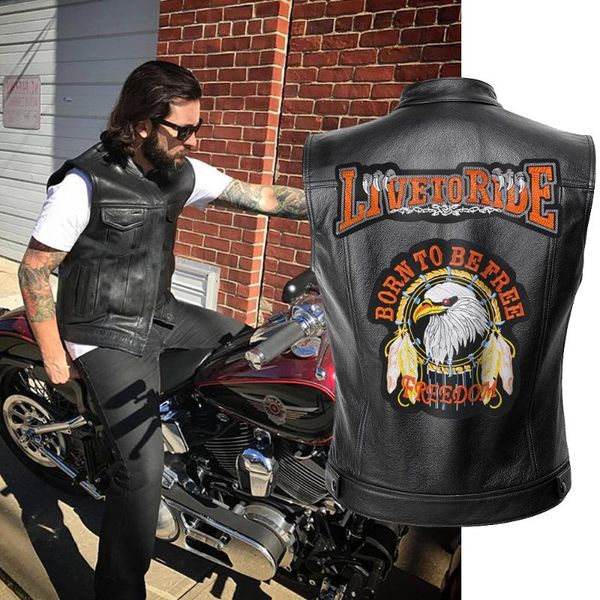 men's vests men motorcycle vest leather waistcoat sleeveless windproof jacket many pockets streetwear letter printed plus size black, Black;white