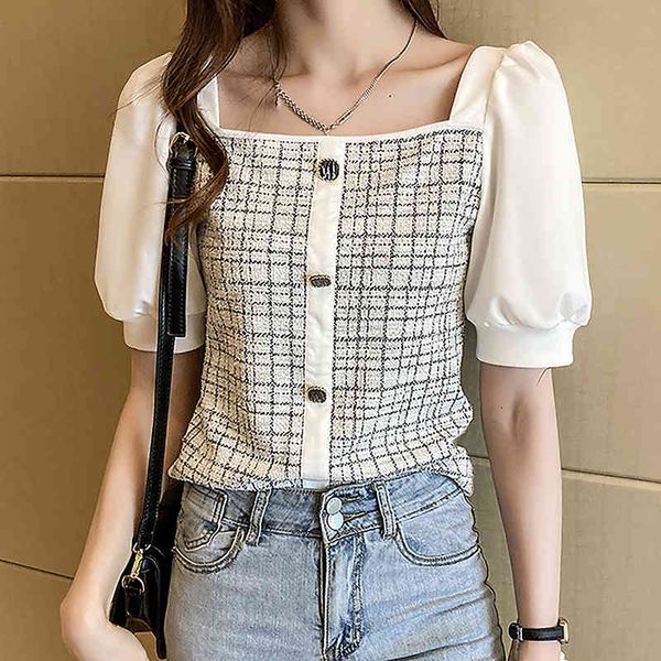 women's blouses & shirts shintimes plaid thin puff sleeve short women blouse 2021 summer korean fashion button vintage square collar w, White
women's blouses & shirts shintimes plaid thin puff sleeve short women blouse 2021 summer korean fashion button vintage square collar w, White