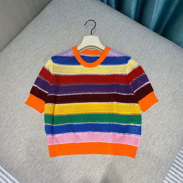 t shirt 100% knitted t-shirts women luxury brand high-end rainbow stripe hollow wool shirt summer sweet age-reduced tshirt, White
t shirt 100% knitted t-shirts women luxury brand high-end rainbow stripe hollow wool shirt summer sweet age-reduced tshirt, White
