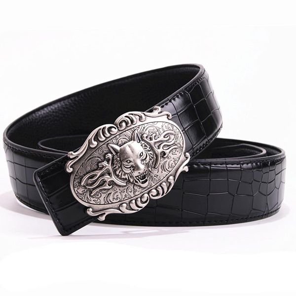 personalized crocodile leather belt wolf totem strap men's buckle metal business casual gift belts, Black;brown
personalized crocodile leather belt wolf totem strap men's buckle metal business casual gift belts, Black;brown
