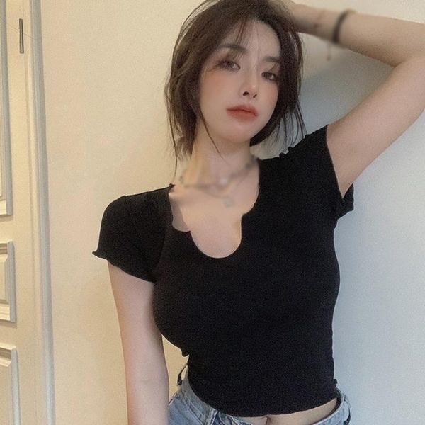 women's t-shirt harajuku crop female v neck short sleeve kawaii solid color t shirt, White
women's t-shirt harajuku crop female v neck short sleeve kawaii solid color t shirt, White