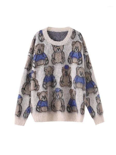 bear mohair sweater women cartoon cute knitted with diamond autmn winter vintage v neck oversize pullover women's sweaters, White;black
bear mohair sweater women cartoon cute knitted with diamond autmn winter vintage v neck oversize pullover women's sweaters, White;black