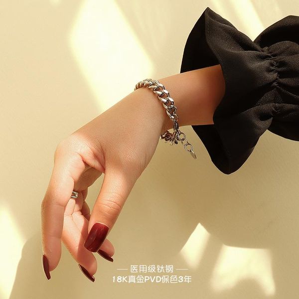 link, chain simple 16cm titanium steel link bracelets for women thick golden sliver charm bracelet wrist jewelry gifts, Black
link, chain simple 16cm titanium steel link bracelets for women thick golden sliver charm bracelet wrist jewelry gifts, Black