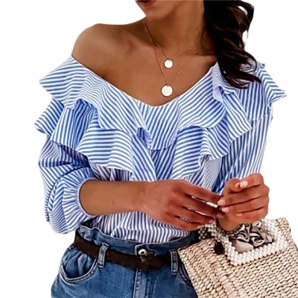 fashion womens striped v neck elegant ruffle low-cut long sleeve blouse autumn shirt blusas mujer de moda women's blouses & shirts, White
fashion womens striped v neck elegant ruffle low-cut long sleeve blouse autumn shirt blusas mujer de moda women's blouses & shirts, White
