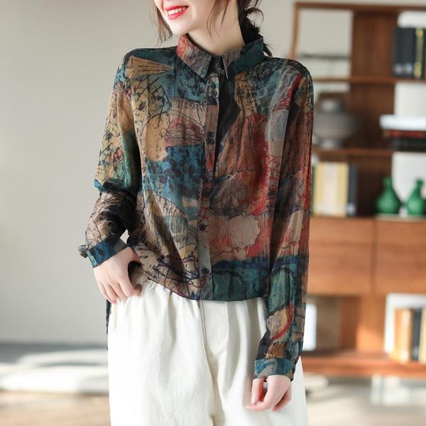 blouse spring women retro shirt casual cardigan print loose women's blouses & shirts, White
blouse spring women retro shirt casual cardigan print loose women's blouses & shirts, White
