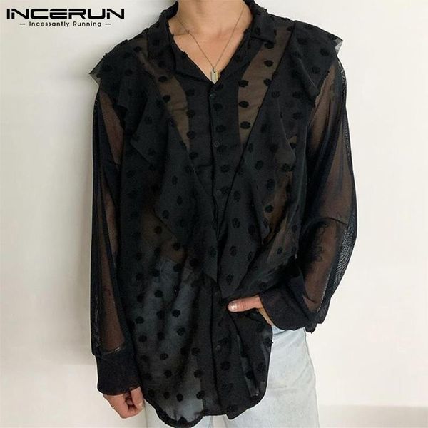 men's casual shirts men shirt lapel long sleeve mesh patchwork jacquard streetwear see through clothing 2021 ruffle camisas 5xl incerun, White;black
men's casual shirts men shirt lapel long sleeve mesh patchwork jacquard streetwear see through clothing 2021 ruffle camisas 5xl incerun, White;black