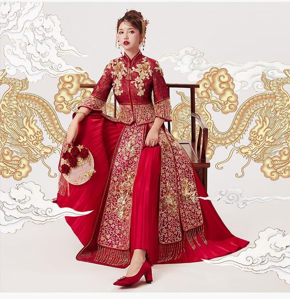 red chinese wedding dress female cheongsam traditional married women qipao for part ethnic clothing
red chinese wedding dress female cheongsam traditional married women qipao for part ethnic clothing