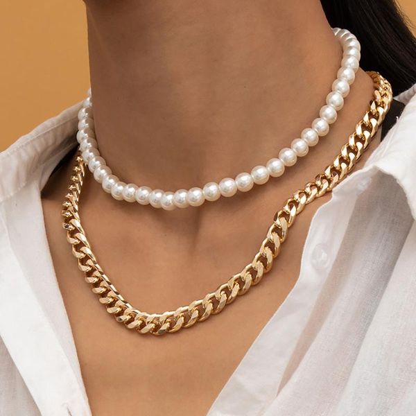 2pcs/set imitation pearl handmade beaded necklaces ladies retro fashion miami curb thick chain glamour girl jewelry chokers, Golden;silver
2pcs/set imitation pearl handmade beaded necklaces ladies retro fashion miami curb thick chain glamour girl jewelry chokers, Golden;silver
