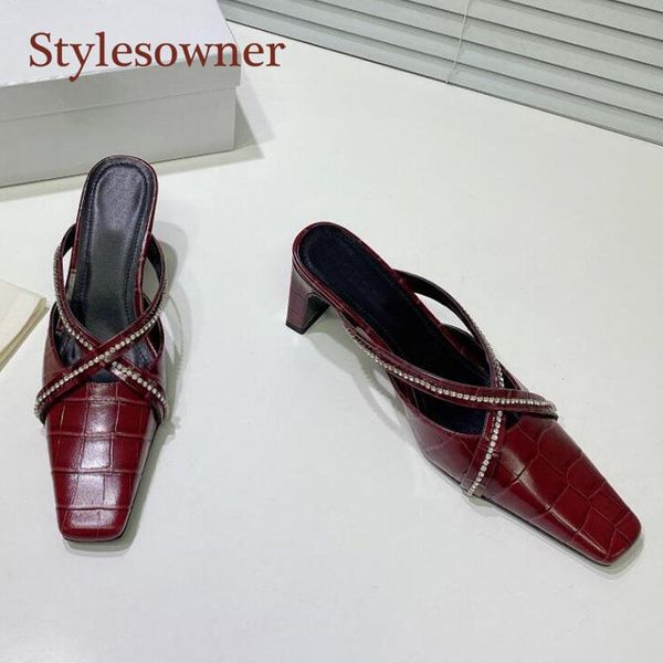 elegant high heel all-match square toe women's shoes mules 2021 wine red rhinestone cross belt hollow out personality slippers, Black
elegant high heel all-match square toe women's shoes mules 2021 wine red rhinestone cross belt hollow out personality slippers, Black