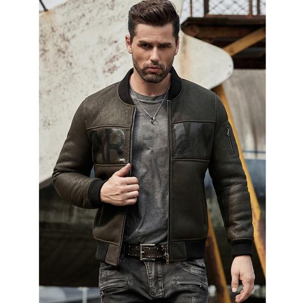 men's leather & faux mens b3 shearling jacket sheepskin coat motorcycle flight baseball collar, Black
men's leather & faux mens b3 shearling jacket sheepskin coat motorcycle flight baseball collar, Black