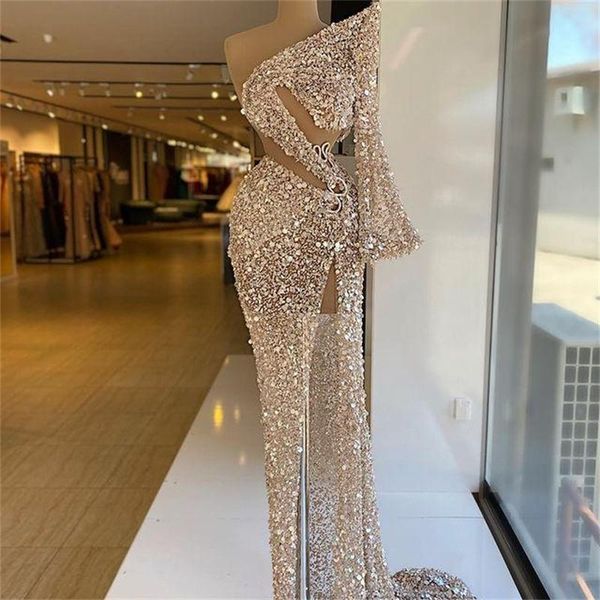 2021 plus size luxurious sparkly sequined prom dresses high split sheath evening formal party second reception gowns, Black
2021 plus size luxurious sparkly sequined prom dresses high split sheath evening formal party second reception gowns, Black