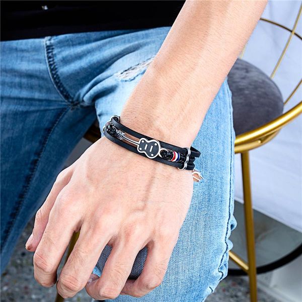 charm bracelets 20g 21cm korean version retro for men pu leather black hip hop rock music stainless steel mini guitar jewelry, Golden;silver
charm bracelets 20g 21cm korean version retro for men pu leather black hip hop rock music stainless steel mini guitar jewelry, Golden;silver