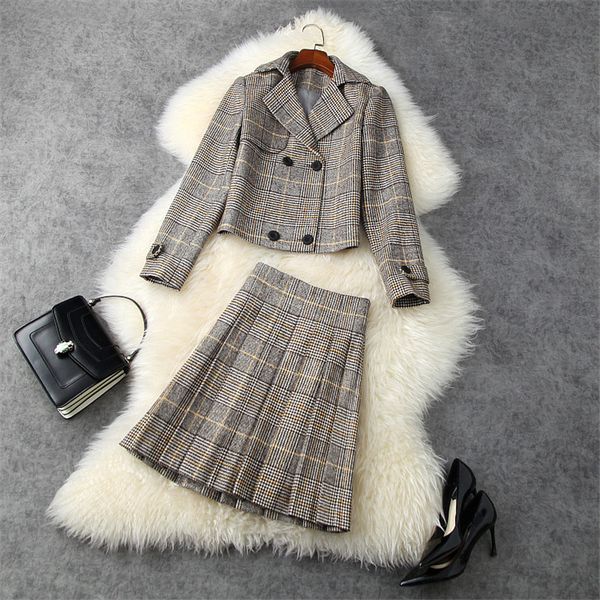 two piece dress female two-piece vintage plaid double breasted woolen jacket and skirt plied suit matching autumn twinset zrnf, White
two piece dress female two-piece vintage plaid double breasted woolen jacket and skirt plied suit matching autumn twinset zrnf, White