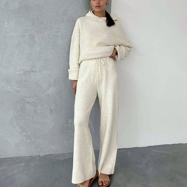 women's two piece pants conkor fashion loose knitted suits women elegant simple solid hooded suit drawstring wide leg ladies, White
women's two piece pants conkor fashion loose knitted suits women elegant simple solid hooded suit drawstring wide leg ladies, White