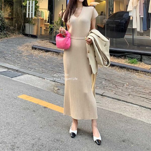 elegant v neck split midi dress summer women knitted sweater short sleeve sashes bodycon 210531, Black;gray
elegant v neck split midi dress summer women knitted sweater short sleeve sashes bodycon 210531, Black;gray