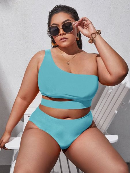 plus cut out one shoulder bikini swimsuit s6dt#, Black
plus cut out one shoulder bikini swimsuit s6dt#, Black