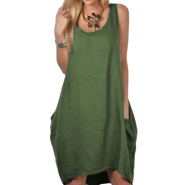 casual dresses f42f women summer sleeveless solid color loose o-neck midi tank dress with pockets, Black;gray
casual dresses f42f women summer sleeveless solid color loose o-neck midi tank dress with pockets, Black;gray