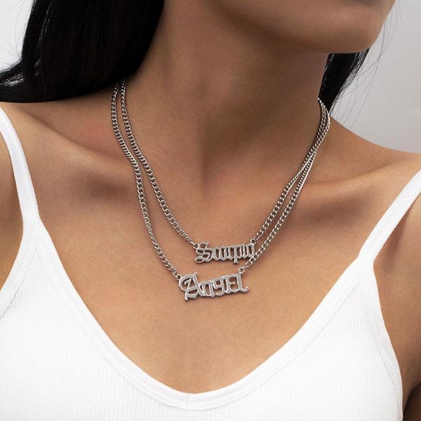 vintage double layer angel letters pendant necklace women punk thick chains geometric clavicle pendants jewelry kolye necklaces, Silver
vintage double layer angel letters pendant necklace women punk thick chains geometric clavicle pendants jewelry kolye necklaces, Silver