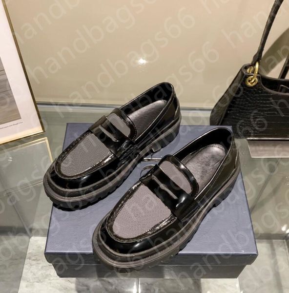 fashion casual small leather shoes with patent-leather fabric rubber outsole heel four cm high, Black