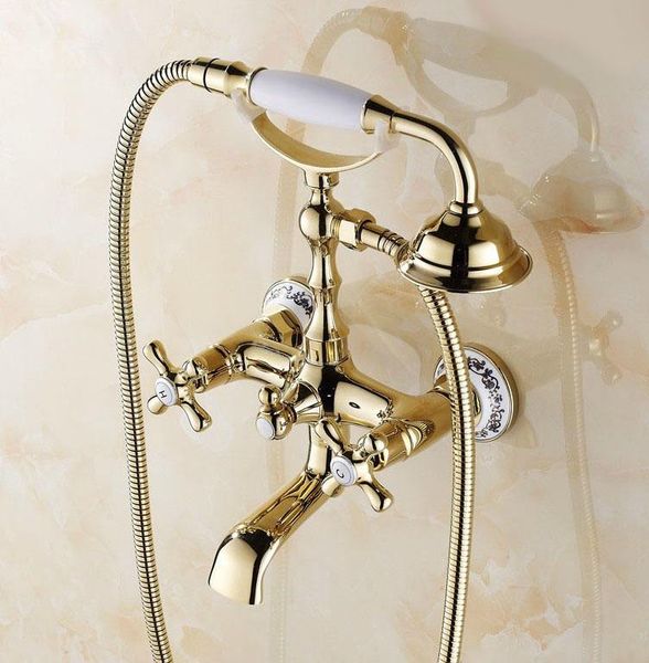 gold polished brass two levers wall mounted clawfoot bath tub faucet mixer tap telephone style hand held shower head set atf140 bathroom set
gold polished brass two levers wall mounted clawfoot bath tub faucet mixer tap telephone style hand held shower head set atf140 bathroom set