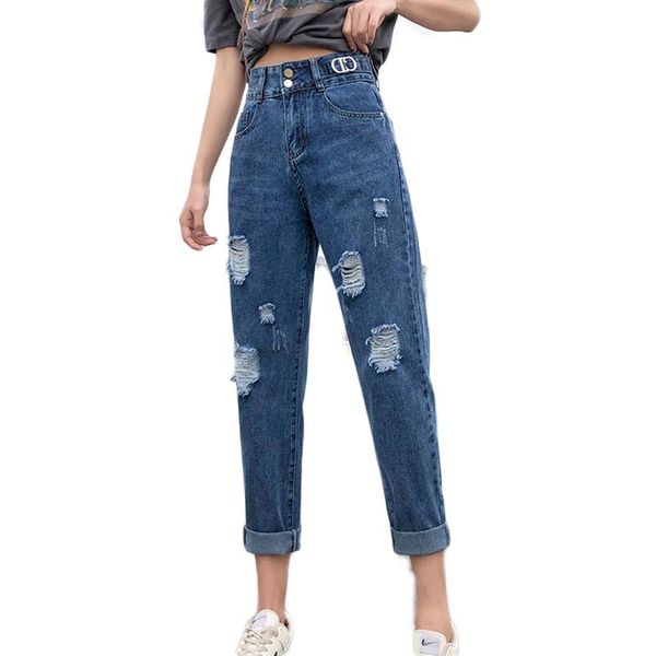 loose high waist thin harem cropped trousers spring and summer jeans women's straight style 2021 holes, Blue
loose high waist thin harem cropped trousers spring and summer jeans women's straight style 2021 holes, Blue