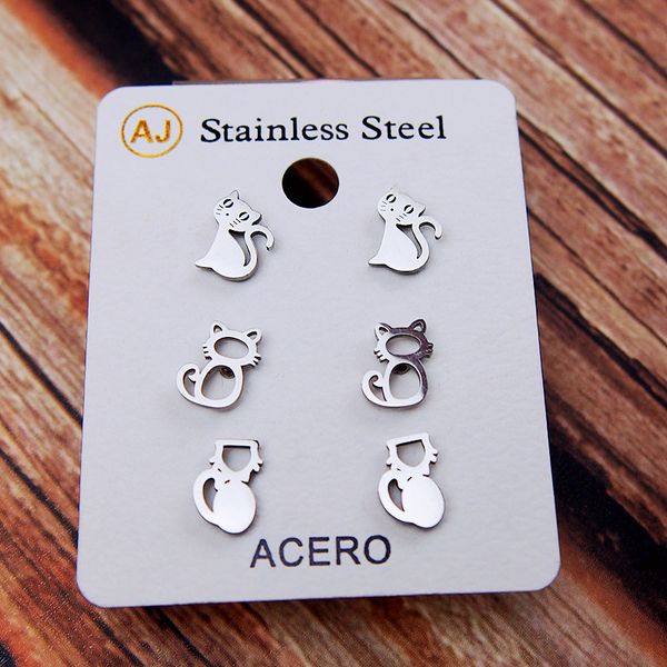 new ear studs earrings set cat kitten hollow-out steel mini silver metal charming retro trendy cute sweet vogue gift girl party 3 pairs youn, Golden;silver
new ear studs earrings set cat kitten hollow-out steel mini silver metal charming retro trendy cute sweet vogue gift girl party 3 pairs youn, Golden;silver