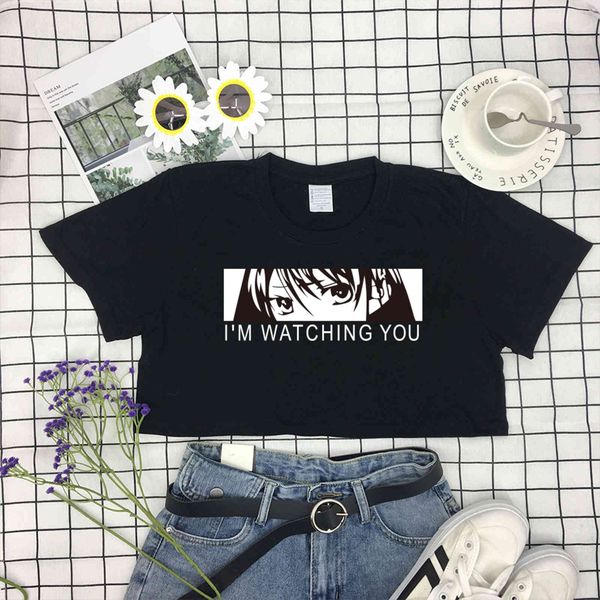 harajuku women's blouse, printed with "i' looking at you", loose black casual short sve round neck summer t-shirt, White
harajuku women's blouse, printed with "i' looking at you", loose black casual short sve round neck summer t-shirt, White