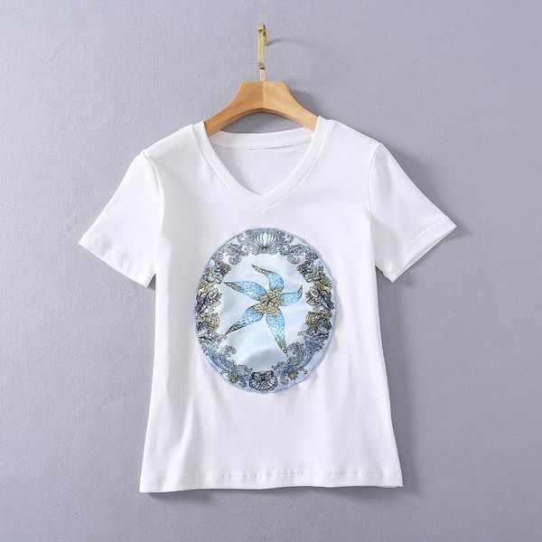 women's t-shirt american european and clothing 2021 the spring short sleeve ironing drill pattern fashion cotton, White
women's t-shirt american european and clothing 2021 the spring short sleeve ironing drill pattern fashion cotton, White