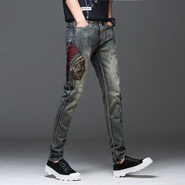 men's jeans spring summer embroidery ripped men self-cultivation feet stretch trend national tide embroidered beggar retro old fashion, Blue
men's jeans spring summer embroidery ripped men self-cultivation feet stretch trend national tide embroidered beggar retro old fashion, Blue