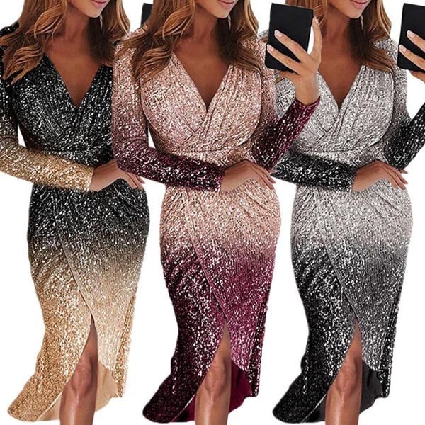women deep v neck gradient color front wrapped hem shiny sequins midi dress casual dresses, Black;gray
women deep v neck gradient color front wrapped hem shiny sequins midi dress casual dresses, Black;gray