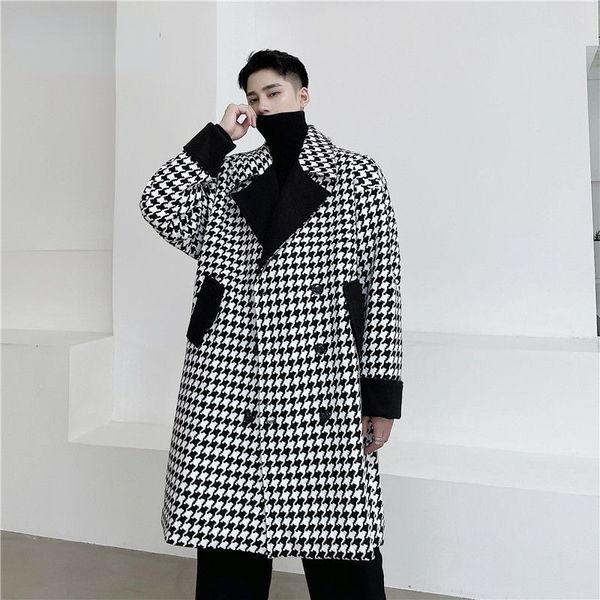 men's wear autumn winter plaid color patchwork loose big size mid length woolen coat for male double breasted long coat, Black
men's wear autumn winter plaid color patchwork loose big size mid length woolen coat for male double breasted long coat, Black