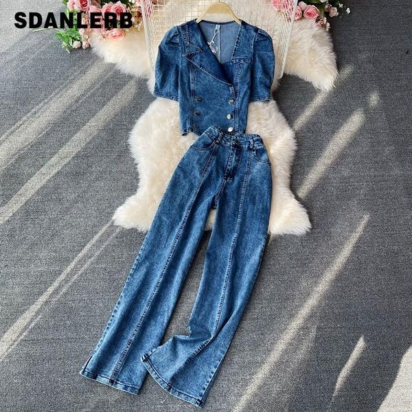 women's two piece pants fashion denim suit 2021 summer all-matching shirt short collar + high waist slimming wide leg, White
women's two piece pants fashion denim suit 2021 summer all-matching shirt short collar + high waist slimming wide leg, White