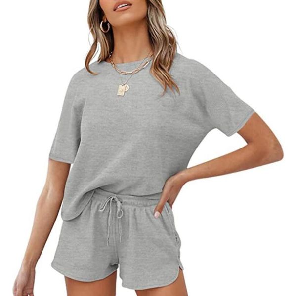 spring and summer women's ribbed short-sleeved home service solid color casual two-piece suit shorts tracksuits, Gray
spring and summer women's ribbed short-sleeved home service solid color casual two-piece suit shorts tracksuits, Gray