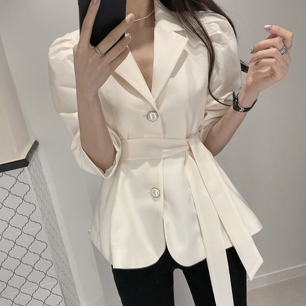 women black casual sashes blazer notched half puff sleeve loose fit jacket fashion spring summer 2f0438 210510, White;black
women black casual sashes blazer notched half puff sleeve loose fit jacket fashion spring summer 2f0438 210510, White;black