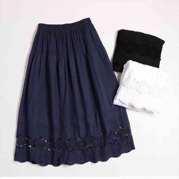 japan style mori girl women skirt cotton hollow out elastic waist embroidered hem loose solid color skirts, Black
japan style mori girl women skirt cotton hollow out elastic waist embroidered hem loose solid color skirts, Black