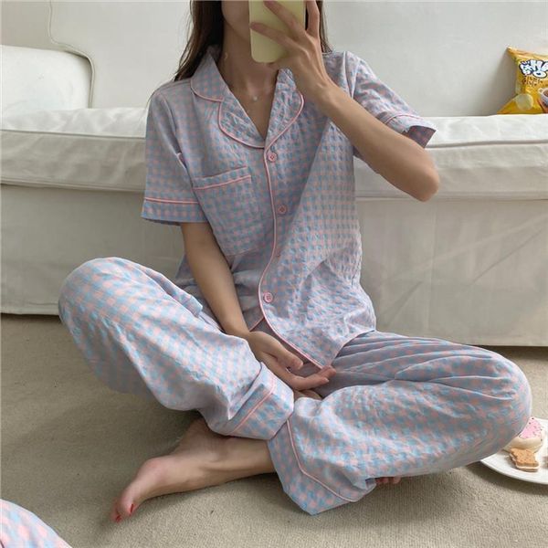 pijamas classic cute plaid set women sleepwear two piece suit summer short sleeve shirt trousers lapel pocket loungewear s814, Black;red
pijamas classic cute plaid set women sleepwear two piece suit summer short sleeve shirt trousers lapel pocket loungewear s814, Black;red