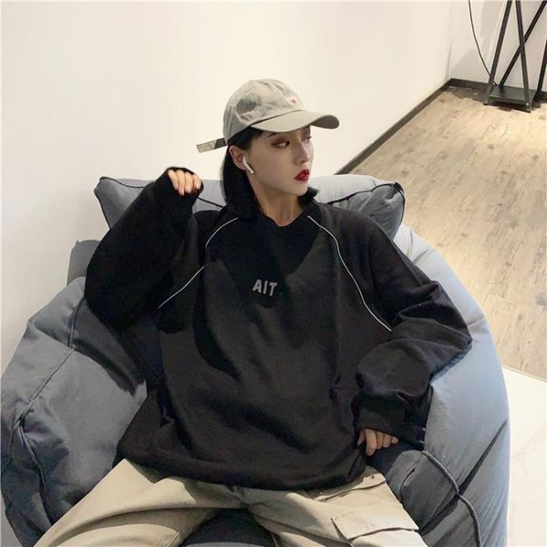 vintage chic korean fashion black pullover hoodless sweatshirt reflective strip round neck loose fall 2021 women clothing women's hoodi
vintage chic korean fashion black pullover hoodless sweatshirt reflective strip round neck loose fall 2021 women clothing women's hoodi