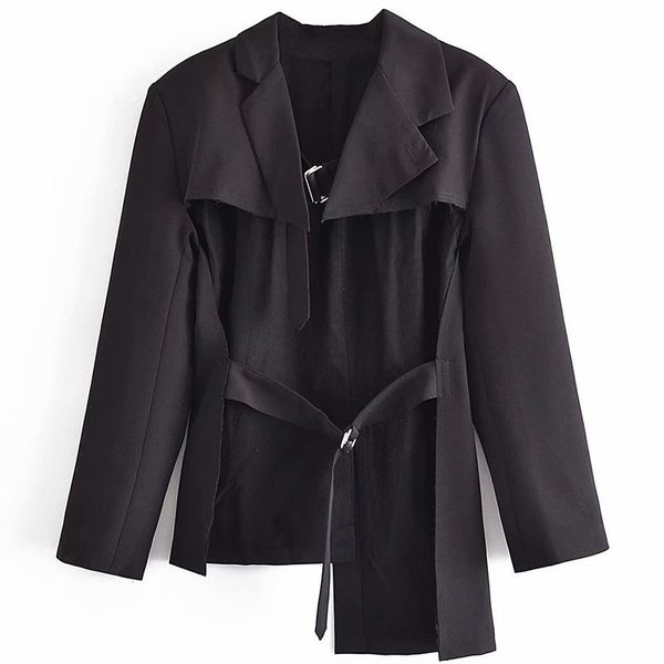 women's suits & blazers aonibeier 2021 autumn fashion cut out front buckle straps detail long sleeve irregular hem women casual female, White;black
women's suits & blazers aonibeier 2021 autumn fashion cut out front buckle straps detail long sleeve irregular hem women casual female, White;black