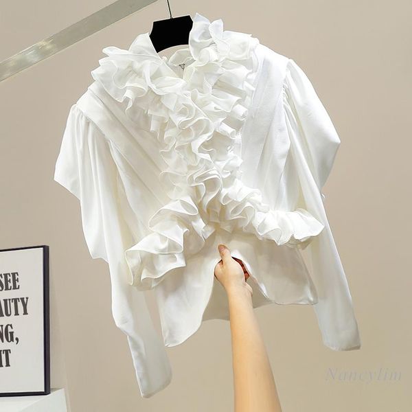 women's blouses & shirts ruffled blouse shirt for women fashion pleated three-dimensional lotus leaf v-neck elegant slim-fit back zippe, White
women's blouses & shirts ruffled blouse shirt for women fashion pleated three-dimensional lotus leaf v-neck elegant slim-fit back zippe, White