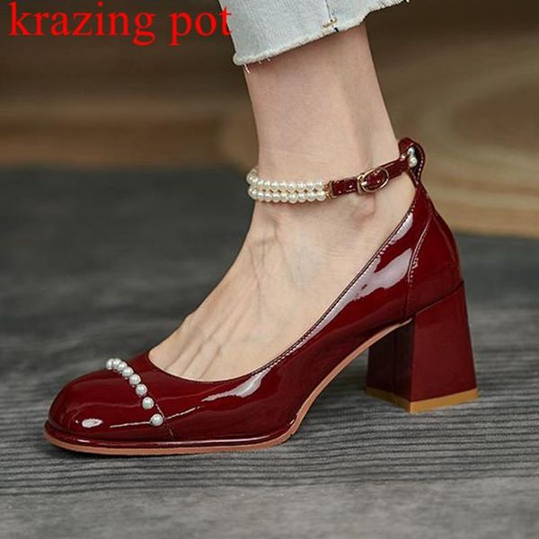 dress shoes krazing pot cow patent leather round toe high heels mary janes ankle buckle strap beauty pearl chains wedding women pumps l13, Black
dress shoes krazing pot cow patent leather round toe high heels mary janes ankle buckle strap beauty pearl chains wedding women pumps l13, Black