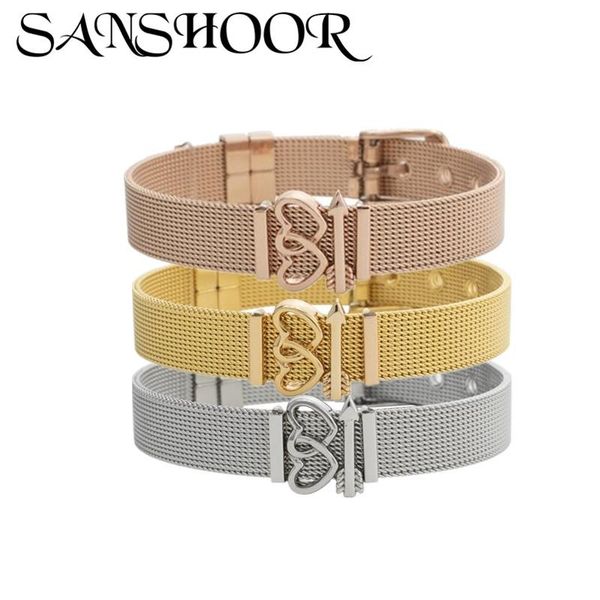charm bracelets drop sanshoor jewelry stainless steel mesh bracelet set with selling heart diy charms for women as gift, Golden;silver
charm bracelets drop sanshoor jewelry stainless steel mesh bracelet set with selling heart diy charms for women as gift, Golden;silver