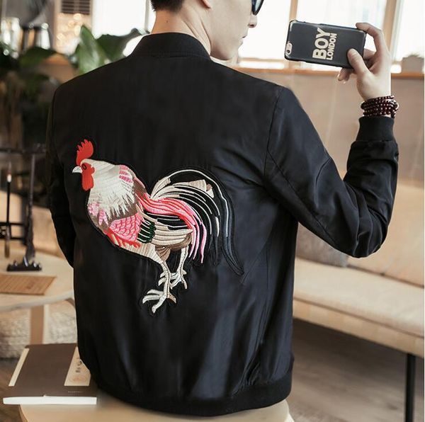 men's jackets chinese style chicken embroidery male jacket outerwear plus size stand collar baseball uniform slim spring trend, Black;brown
men's jackets chinese style chicken embroidery male jacket outerwear plus size stand collar baseball uniform slim spring trend, Black;brown