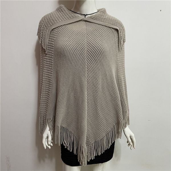 fashion sweater fine woolen autumn and winter warp knitted bat sleeve lapel women's tassel pullover cape, White;black
fashion sweater fine woolen autumn and winter warp knitted bat sleeve lapel women's tassel pullover cape, White;black