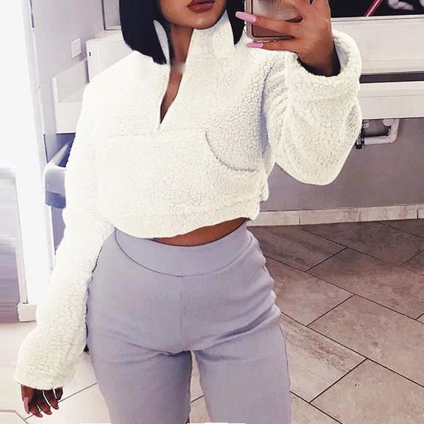 women's hoodies & sweatshirts 2021 long sleeve zipper pocket faux lambswool crop turtleneck autumn winter women streetwear solid coat, Black
women's hoodies & sweatshirts 2021 long sleeve zipper pocket faux lambswool crop turtleneck autumn winter women streetwear solid coat, Black