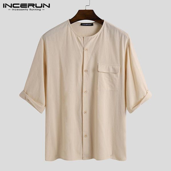 men shirts half sleeve round neck cotton blouse incerun vintage solid color man buttons loose retro pockets camisa s-5xl men's casual, White;black
men shirts half sleeve round neck cotton blouse incerun vintage solid color man buttons loose retro pockets camisa s-5xl men's casual, White;black