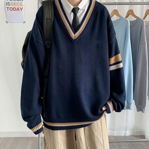 men's sweaters v-neck sweater loose long sleeve casual pullover color-blocking trend autumn men winter jacket male clothes, White;black
men's sweaters v-neck sweater loose long sleeve casual pullover color-blocking trend autumn men winter jacket male clothes, White;black